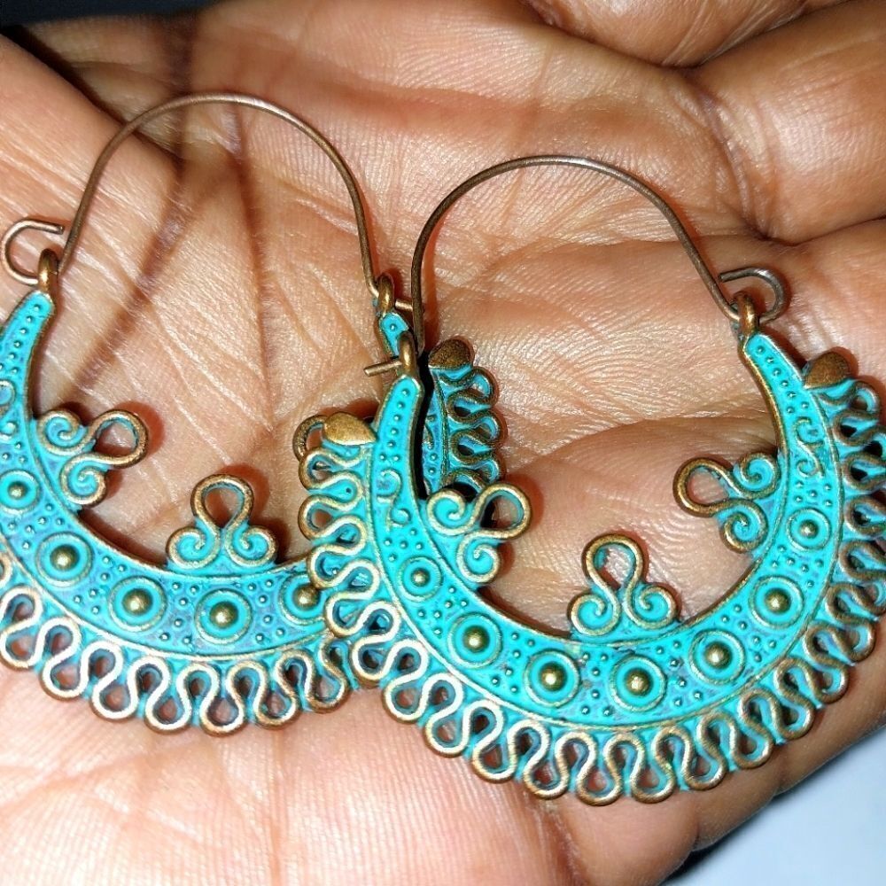 Vintage Bohemian Turquoise Colored Earrings For Adults